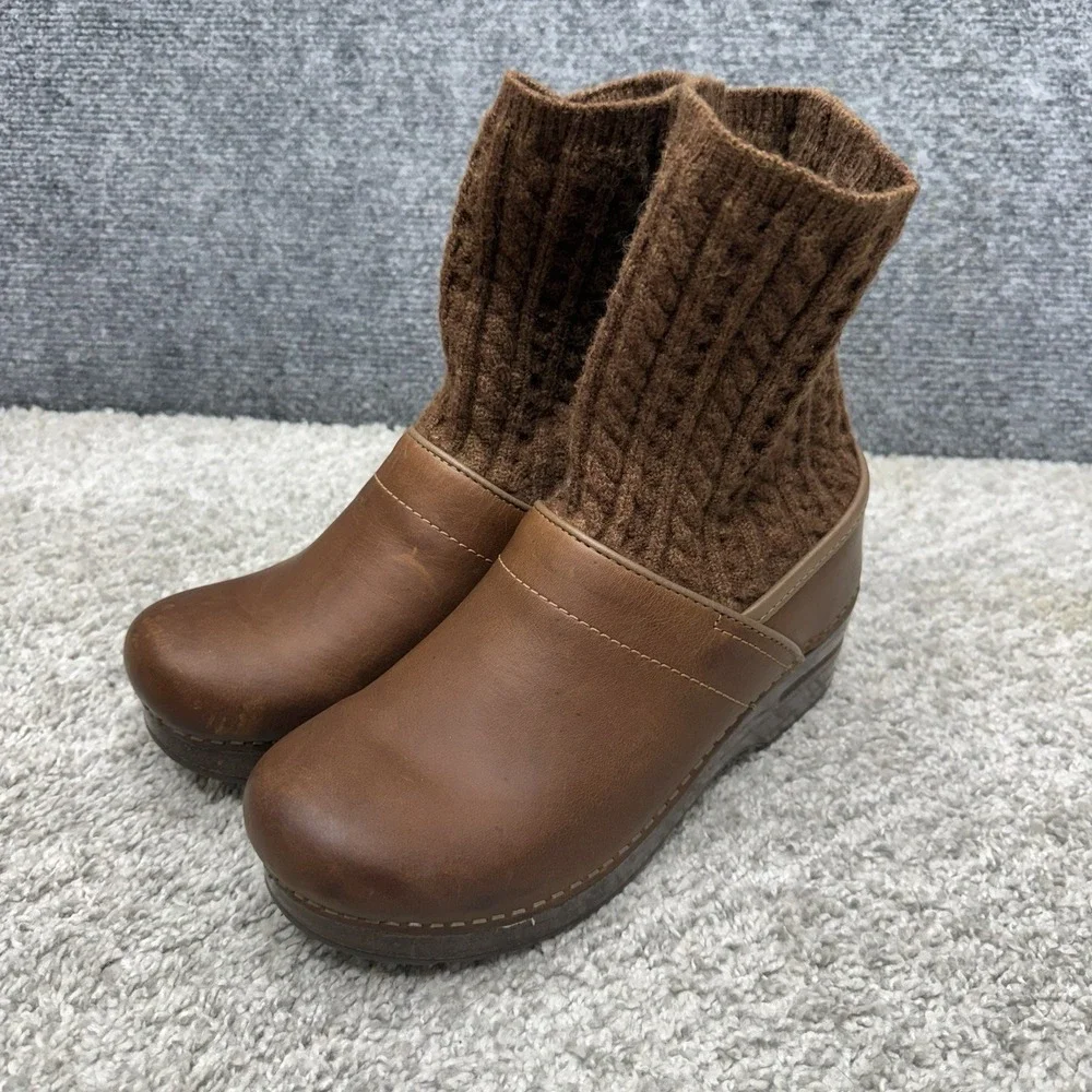 Dansko Chloe leather knit boots brown women's size EU 37 / US‎ 6.5-7.0